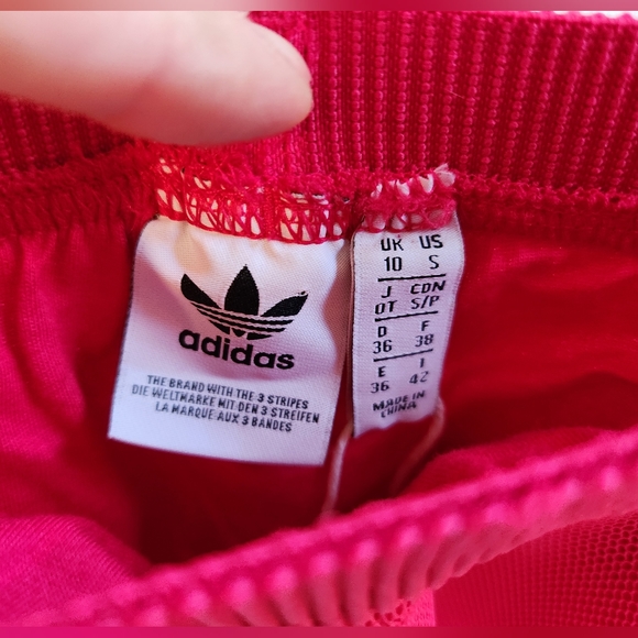 ADIDAS Pink Sheer Tulle Overlay Mesh 3 Blue Stripes Floral Embroidery Skirt EC S - Picture 7 of 16